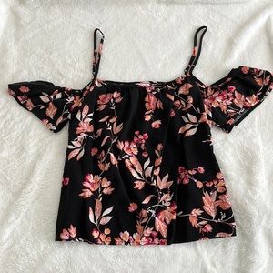 LOVE, FIRE Cold Shoulder Spaghetti Strap Floral Blouse